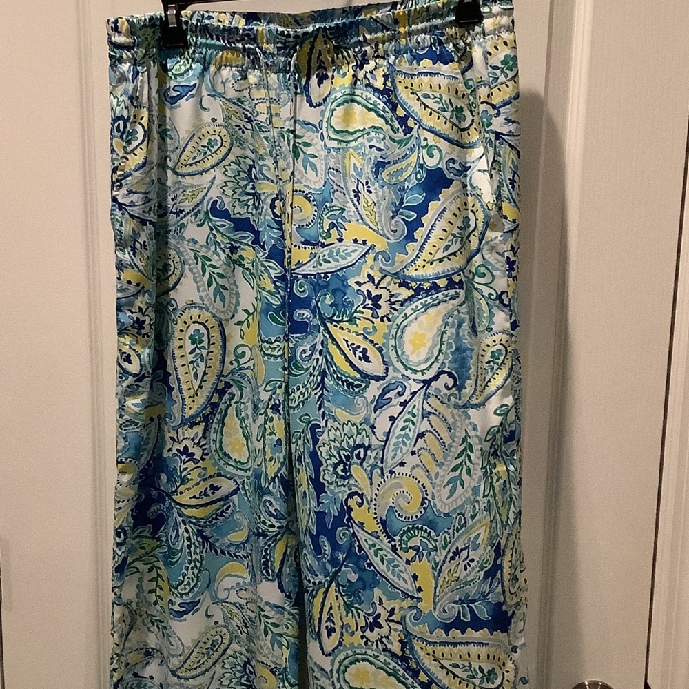 Lauren Ralph Lauren Blue & Yellow Paisley Wide-Leg Pants